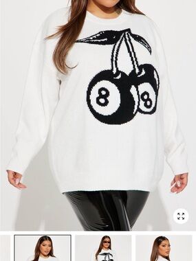 NEVER WORN Fashion Nova Plus size 2x Crewneck Sweater with Black Cherry 8-Ball